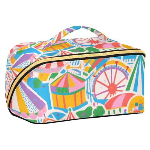 EtherSpher Kulturbeutel mit Trennwänden, tragbar, Kosmetiktasche für Damen, vertikal, freistehend, bunt, Cartoon-Design von EtherSpher