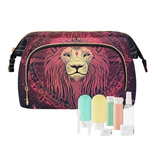 EtherSpher Kulturbeutel mit buntem Glitzer, Tarot-Design, Astrologie, Löwe, tragbare Kosmetiktasche, Reisetasche, Geldbeutel, Reisezubehör, Farbenfroher glitzernder Tarot-Astrologie-Löwe, 1 size von EtherSpher