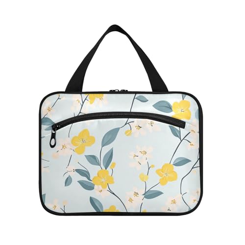 EtherSpher Kulturbeutel mit flachem Vektor-Design, Blumenmotiv, zum Aufhängen, Reisen, mit Haken, schicke Designer-Kosmetiktaschen für wichtige Dinge für Damen, Fitnessstudio, Gelb / Weiß, Flaches EtherSpher Kulturbeutel mit flachem Vektor-Design, Blumenmotiv, zum Aufhängen, Reisen, mit Haken, schicke Designer-Kosmetiktaschen für wichtige Dinge für Damen, Fitnessstudio, Gelb / Weiß, Flaches von EtherSpher