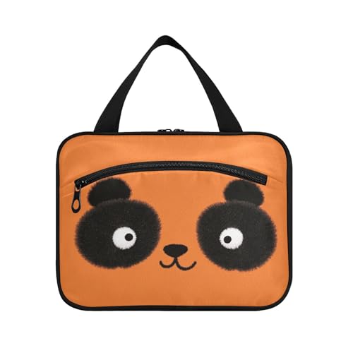 EtherSpher Kulturbeutel mit niedlichem Cartoon-Panda-Augen, orangefarben, für Herren, mit Haken, Designer-Kulturbeutel für Väter, Reisen, Bolso de Para Mujer L, Niedliche Cartoon-Panda-Augen, orange von EtherSpher
