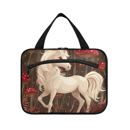 EtherSpher Kulturbeutel mit niedlichen weißen Einhörnern, Pilz, hängende Kulturtasche für Damen, mit Haken, erweiterbare Designer-Make-up-Tasche für Frauen, muss funktionieren, Bolso para maquillaje von EtherSpher