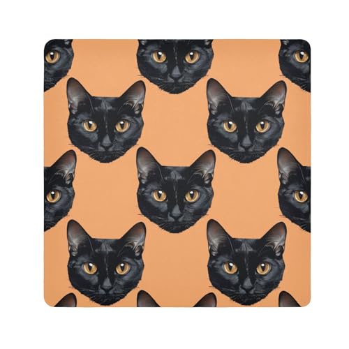 EtherSpher Kulturbeutel mit niedlicher schwarzer Katze, selbstklebend, für Schmuck, 55 x 55 cm, für Damen, Cartoon-niedliche schwarze Katze, 21.7x21.7in von EtherSpher