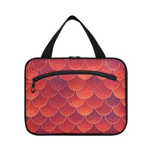 EtherSpher Kulturbeutel mit roter Fischschuppe, zum Aufhängen, mit Haken, Designer-Tasche für Herren, für Väter, Reisen, Estuche de Maquillaje para mujer, L, Rote Fischschuppe, funkelnd, Large von EtherSpher