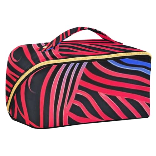 EtherSpher Kulturbeutel mit unregelmäßiger abstrakter Textur, mit Trennwänden, stilvolle Kosmetiktasche für Damen, vertikal, freistehend, Rot / Blau von EtherSpher