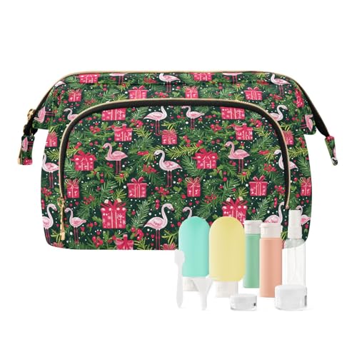 EtherSpher Kulturbeutel mit weihnachtlichen tropischen Flamingos, Kosmetiktasche, Kosmetiktasche, für Damen, Tropische Flamingos für Weihnachten, 1 size von EtherSpher