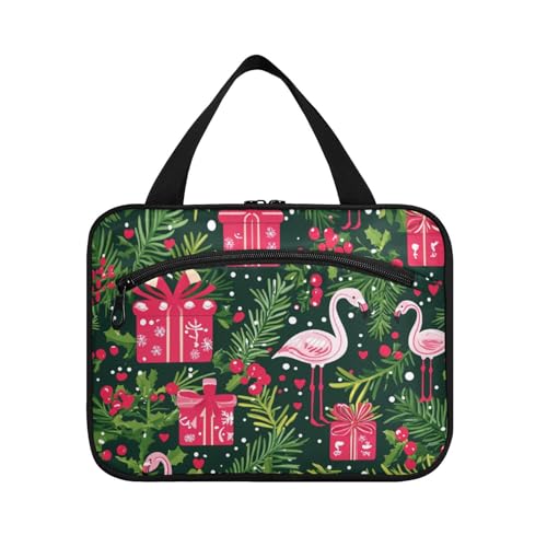 EtherSpher Kulturbeutel mit weihnachtlichen tropischen Flamingos für Herren, mit Haken, Designer-Accessoires, Kulturbeutel zum Aufhängen, Kulturbeutel für Reisen, Reisen, L, Tropische Flamingos für von EtherSpher