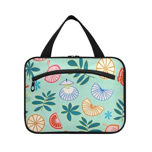 EtherSpher Kulturbeutel zum Aufhängen, Motiv: Strichzeichnung, Obstblätter, blauer Kulturbeutel zum Aufhängen, Reise-Organizer mit Haken, Designer-Kulturbeutel für Erwachsene, Toilette, Bolso Viajero von EtherSpher