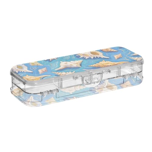 EtherSpher Kunst-Ölgemälde, blaue Muschel, Meer-Design, Kunststoff-Federbox, doppelstöckige Stiftebox, Marker-Etui für Schule, mit Deckel von EtherSpher