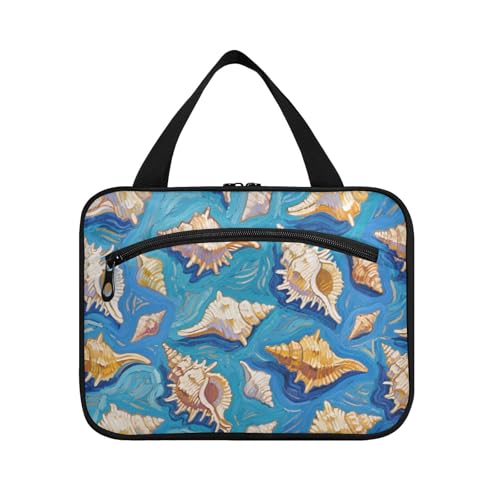 EtherSpher Kunst-Ölgemälde, blaue Muschel, zum Aufhängen, Reise-Kosmetiktasche mit Haken, Designer-Mode-Taschen für Herren, für Reiseutensilien, Badezimmer, Bolsa Para Maquillaje L, Kunst-Ölgemälde von EtherSpher