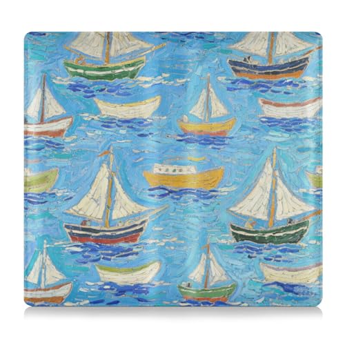 EtherSpher Kunst-Ölgemälde, blaues Boot, Premium-Leder, Auto-Registrierung, Versicherung & Ausweishalter, Dokumententasche für Dokumente, Karten, Führerschein von EtherSpher