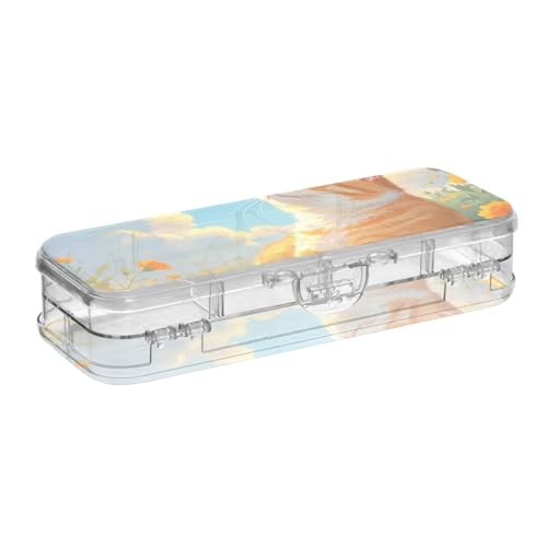 EtherSpher Kunst-Ölgemälde-Box für Bleistifte, doppelstöckig, mit Schnappverschluss und Deckel, Motiv: blaue Katze von EtherSpher