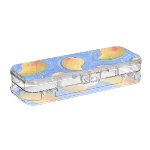 EtherSpher Kunstmalerei blaue Früchte Design transparente Kunststoff-Federbox doppelstöckige transparente Stifteetui für Kinder mit Deckel von EtherSpher