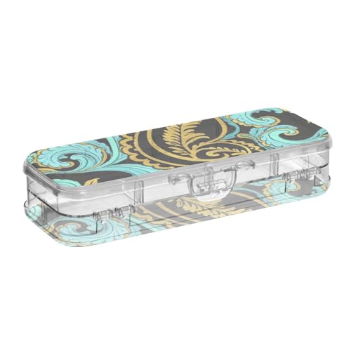 EtherSpher Kunststoff-Box für Bleistifte, zweilagig, Retro-Stil, Paisleymuster, goldfarben, türkis, mit Schnappverschluss EtherSpher Kunststoff-Box für Bleistifte, zweilagig, Retro-Stil, Paisleymuster, goldfarben, türkis, mit Schnappverschluss von EtherSpher