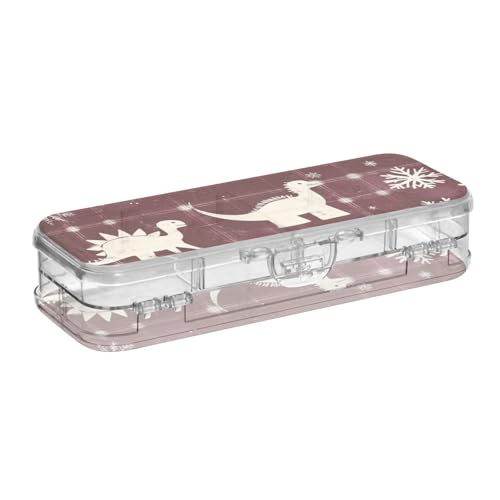 EtherSpher Kunststoffbox für Bleistifte, 2-lagig, Motiv: Dinosaurier, Büffelkariert, Schneeflocken, Burgunderrot, mit Schnappverschluss von EtherSpher