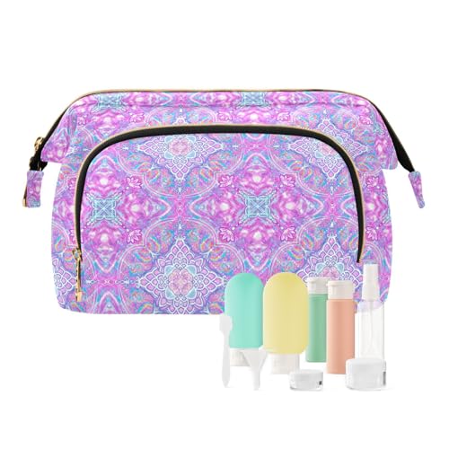 EtherSpher Lila Pfirsich Boho Kosmetiktasche Essentials Make-up Kosmetiktasche Frauen Bargeld Geldbörse für Kosmetik Make-up, Lila Pfirsich Boho, 1 size von EtherSpher