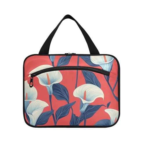 EtherSpher Lily Calla Herren-Kulturbeutel mit Haken, kompakte Designer-Tasche mit Reißverschluss, für Reisen, WC-Organizer, Größe L, Rot, Lilie, Calla, rote Blumen, Large von EtherSpher