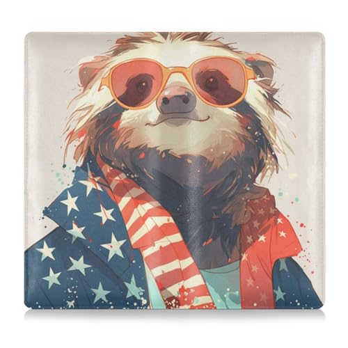 EtherSpher Lustiges Tier-Faultier 4. Juli Unabhängigkeitstag PU-Leder Auto-Registrierungs- und Versicherungskartenhalter Fahrzeug Handschuhfach Organizer für Karten, unverzichtbares Dokument von EtherSpher