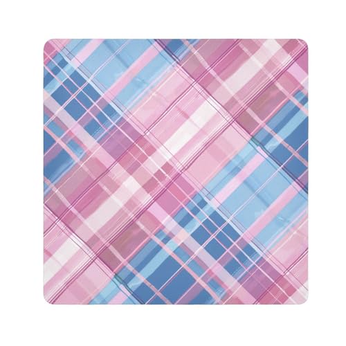 EtherSpher Make-up-Organizer mit Schottenkaro, für Kamera-Objektiv, tragbar, Reise-Make-up-Organizer, 55 x 55 cm, Rosa und Blau, Blush und Blue Tartan, 21.7x21.7in von EtherSpher