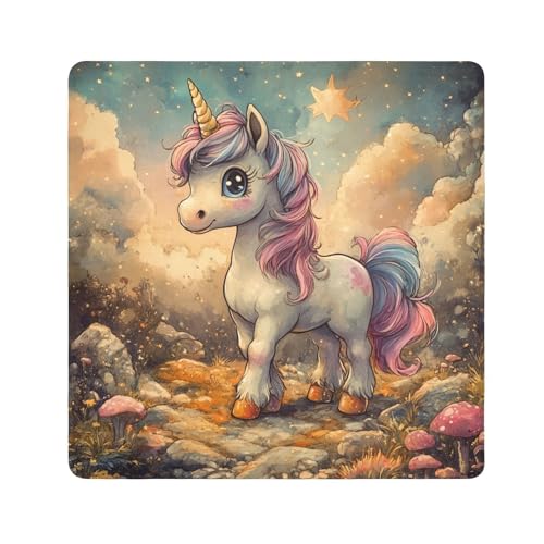 EtherSpher Make-up-Organizer mit niedlichen weißen Einhörnern, Kamera-Objektivtuch, tragbar, 55 x 55 cm, für Damen, Niedliche weiße Cartoon-Einhörner, 21.7x21.7in von EtherSpher