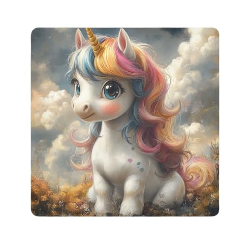 EtherSpher Make-up-Tasche, Cartoon-Design, niedliche weiße Einhörner, Stoff, magischer Make-up-Tasche, Organizer, 55 x 55 cm, Verpackung für Toilettenartikel, Niedliche weiße Cartoon-Einhörner, von EtherSpher