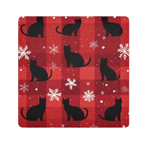 EtherSpher Make-up-Tasche, Motiv: schwarze Katze, Büffelkariert, Schneeflocken, selbstklebend, 55 x 55 cm, Kosmetik-Organizer für Reisen, Schwarze Katze Buffalo Plaid Schneeflocken Weihnachten, von EtherSpher