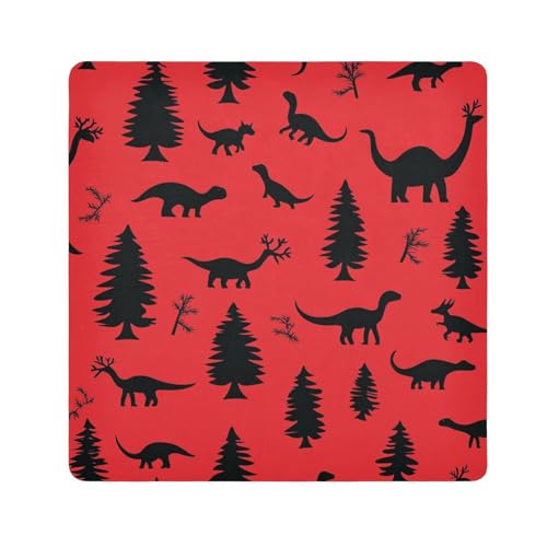 EtherSpher Make-up-Tasche, Motiv: schwarzer Dinosaurier, rote Tannenbäume, Kamera-Objektivtuch, tragbar, 55 x 55 cm, für Damen, Schwarzer Dinosaurier, rote Kieferbäume, Frohe Weihnachten, 21.7x21.7in von EtherSpher