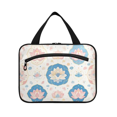 EtherSpher Make-up-Tasche für Damen, Blumenmuster, Pastellfarben, Sommer, mit Haken, niedliche Designer-Make-up-Tasche für Reiseutensilien, Toilette, Maletín para maquillaje L, Blumenpastell, Sommer von EtherSpher