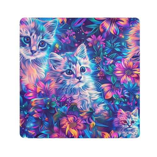 EtherSpher Make-up-Tasche für Damen, Motiv: bunte Cartoon-Kätzchen, selbstklebend, 55 x 55 cm, Bunte Cartoon-Kätzchen, 21.7x21.7in von EtherSpher