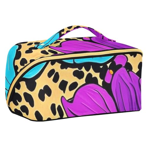 EtherSpher Make-up-Tasche im Boho-Stil, bunt, neonfarben, tropische Blumen, mit Trennwänden, leichte Reise-Kosmetiktasche für Damen, vertikal, freistehend von EtherSpher