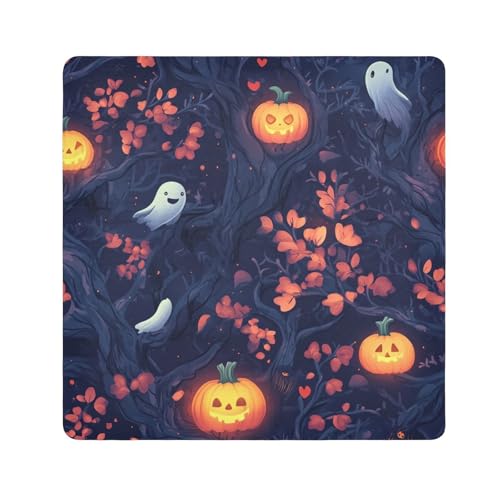 EtherSpher Make-up-Tasche mit Cartoon-Motiv, Motiv: böse, gelbe Halloween-Kürbis-Make-up-Tasche, selbstklebend, 55 x 55 cm, Kosmetik-Organizer für Reisen, Cartoon-Halloween-Kürbis, 21.7x21.7in von EtherSpher