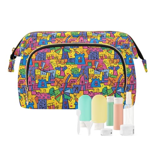 EtherSpher Make-up-Tasche mit Cartoon-Windmühlen-Motiv, tragbare Tasche für Damen, Make-up-Tasche für Schmuck-Organizer, Kritzelei-Windmühle, 1 size von EtherSpher