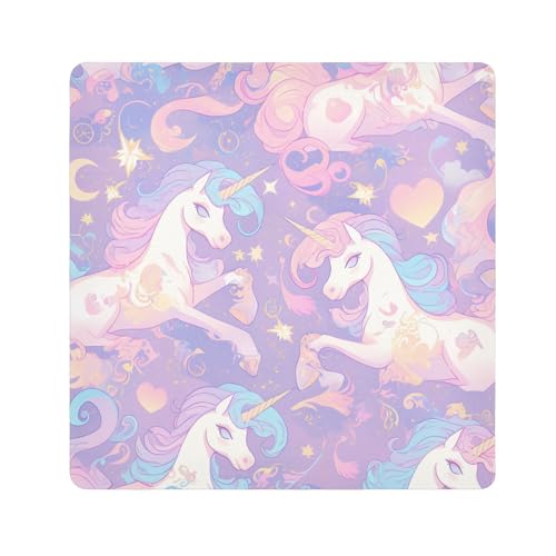 EtherSpher Make-up-Tasche mit Einhorn-Motiv, magischer Aufkleber, 55 x 55 cm, Violett, Violette Regenbogen-Einhörner, 21.7x21.7in von EtherSpher