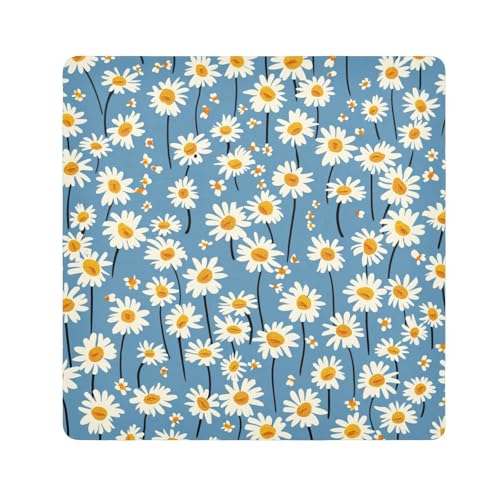 EtherSpher Make-up-Tasche mit Gänseblümchen, selbstklebend, Kosmetiktasche, Organizer, 55 x 55 cm, Blau und Weiß, Blaue und weiße Gänseblümchen, 21.7x21.7in von EtherSpher