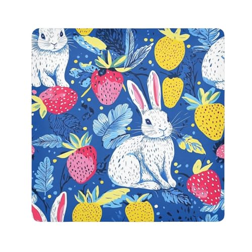 EtherSpher Make-up-Tasche mit Punkten, Motiv: Hasen und Erdbeeren, lebendiger Stoff, magischer Aufkleber, Reisetasche, Organizer, 55 x 55 cm, Wickeltasche für Damen, Punkte Kaninchen und Erdbeeren von EtherSpher