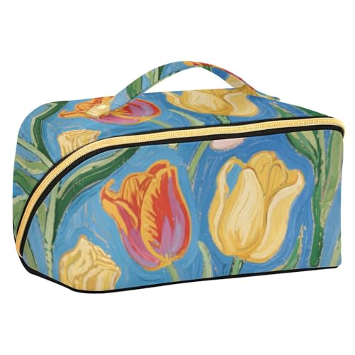 EtherSpher Make-up-Tasche mit Trennwänden, Motiv: Ölgemälde, blaue Blume, mit Trennwänden, Kosmetiktasche für Geldbörse, Reisegröße, Zubehör von EtherSpher