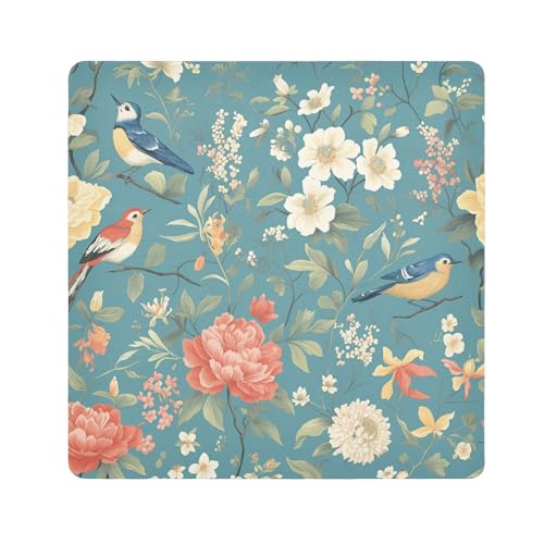 EtherSpher Make-up-Tasche mit blauen Blumen und Vögeln, für Kamera-Objektiv, magisch, selbstklebend, Reise-Make-up-Organizer, 55 x 55 cm, Wickeltasche für Damen, Blaue Blumen und Vögel, 21.7x21.7in von EtherSpher