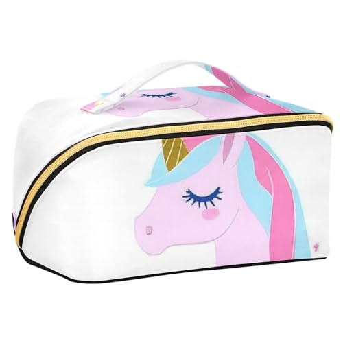 EtherSpher Make-up-Tasche mit bunten Blumen, Einhörner, Traum-Design, mit Trennwänden, tragbare Reisetasche für Damen, Reisegröße, Zubehör von EtherSpher