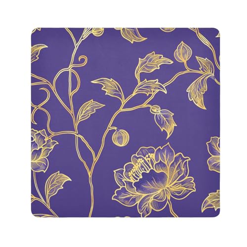 EtherSpher Make-up-Tasche mit goldenem Blumenmuster, magisch, tragbar, 55 x 55 cm, für Damen, Goldfarbenes Blumenviolett, 21.7x21.7in von EtherSpher