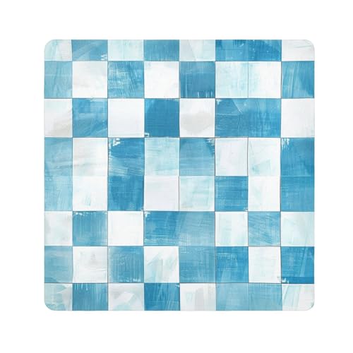 EtherSpher Make-up-Tasche mit hellblauem und weißem Karomuster, selbstklebend, Schmuck-Organizer, 55 x 55 cm, Wickeltasche für Damen, Hellblau-weißes Karomuster, 21.7x21.7in von EtherSpher
