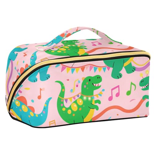 EtherSpher Make-up-Tasche mit niedlichem und buntem Dinosaurier-Design, mit Trennwänden, Reißverschluss, Kosmetiktasche für Damen, mit Fächern und Griff von EtherSpher