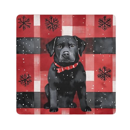 EtherSpher Make-up-Tasche mit schwarzem Hund, Büffelkariert, Schneeflocken, Weihnachten, magischer Reise-Organizer, 55 x 55 cm, Kosmetik-Organizer für Reisen, Schneeflocken mit Büffelkaro, Schwarz, von EtherSpher