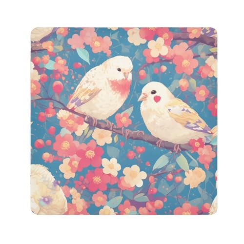 EtherSpher Make-up-Tasche mit süßem Cartoon-Motiv, Motiv: weiße Vögel, Blumen, Kamera-Objektiv, magischer Aufkleber, Schmuck-Organizer, 55 x 55 cm, für Damen, Niedliche weiße Vogelblumen, 21.7x21.7in von EtherSpher