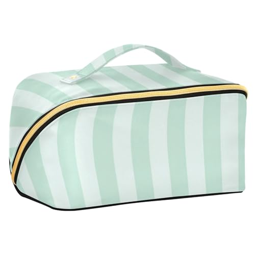 EtherSpher Make-up-Tasche mit vertikalen Streifen, große Kosmetiktasche für Damen, Reise-Zubehör, Grün von EtherSpher