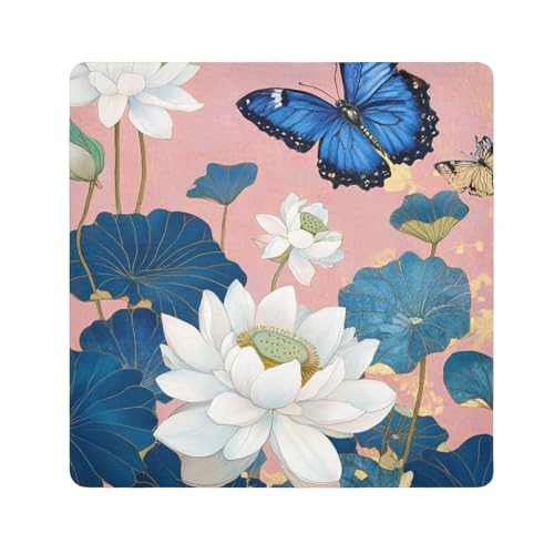 EtherSpher Make-up-Tasche mit weißen Blumen und Schmetterlingen, Kamera-Objektivtuch, schützender Reise-Organizer, 55 x 55 cm, Verpackung für Toilettenartikel, Weiße Blume, Blüte, Tier, Schmetterling, von EtherSpher