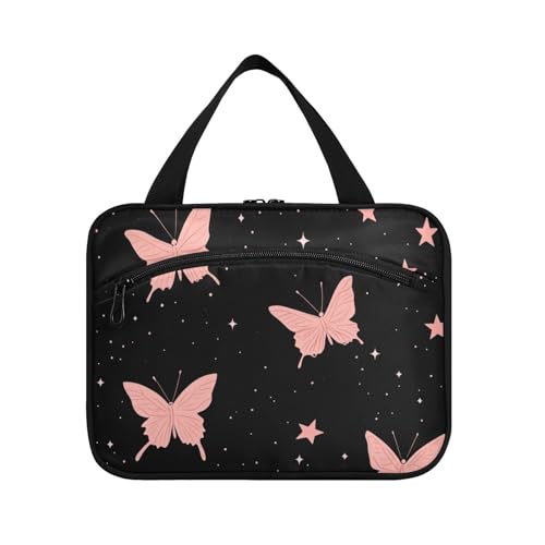 EtherSpher Make-up-Tasche zum Aufhängen, mit Haken, Designer-Kulturbeutel für Damen, Hotel, Bolsas Para Maquillaje de Mujer, Pfirsichschwarz, Größe L, Pfirsichschwarzer Schmetterling, Large von EtherSpher