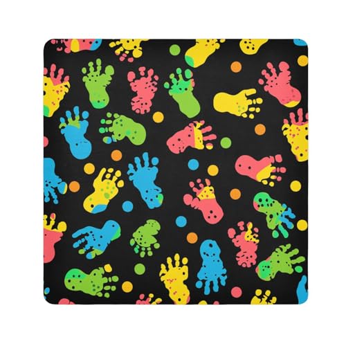 EtherSpher Make-uphalter mit bunten Fußabdrücken, selbstklebend, Kulturbeutel, Reiseverpackung, 55 x 55 cm, für Damen, Bunte Fußabdrücke, 21.7x21.7in von EtherSpher