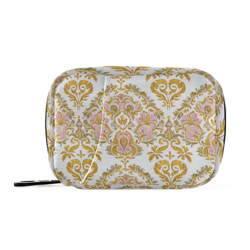 EtherSpher Medikamententasche im Retro-Stil, Blumenmuster, Paisleymuster, goldfarben, pfirsichfarben, mit abnehmbaren Fächern, wiederverwendbar, für Reisen von EtherSpher