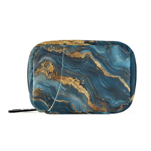 EtherSpher Medikamententasche mit Marmor-Textur, mit abnehmbaren Fächern, praktischer Tabletten-Organizer für die Handtasche, Blau und Gold von EtherSpher