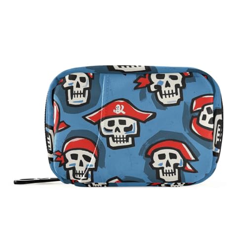 EtherSpher Medikamententasche mit Piratenschädel im Cartoon-Design, für Reisen, mit abnehmbaren Fächern, praktische Pillendose für die Reise von EtherSpher