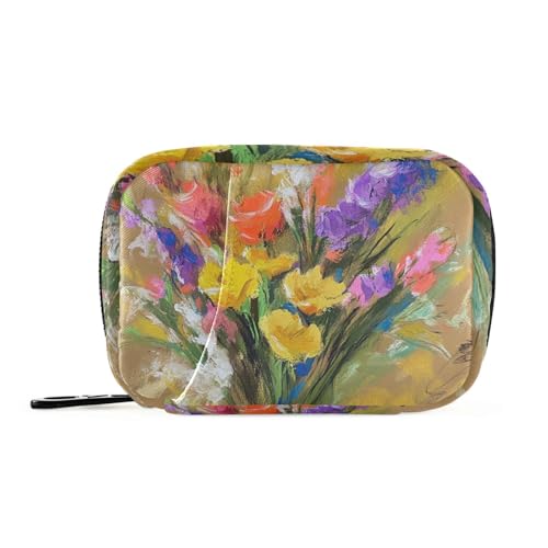 EtherSpher Medikamententasche mit Retro-Blumen mit farbigen Ölgemälden, mit abnehmbaren Fächern, praktischer kleiner Pillen-Organizer für die Geldbörse von EtherSpher